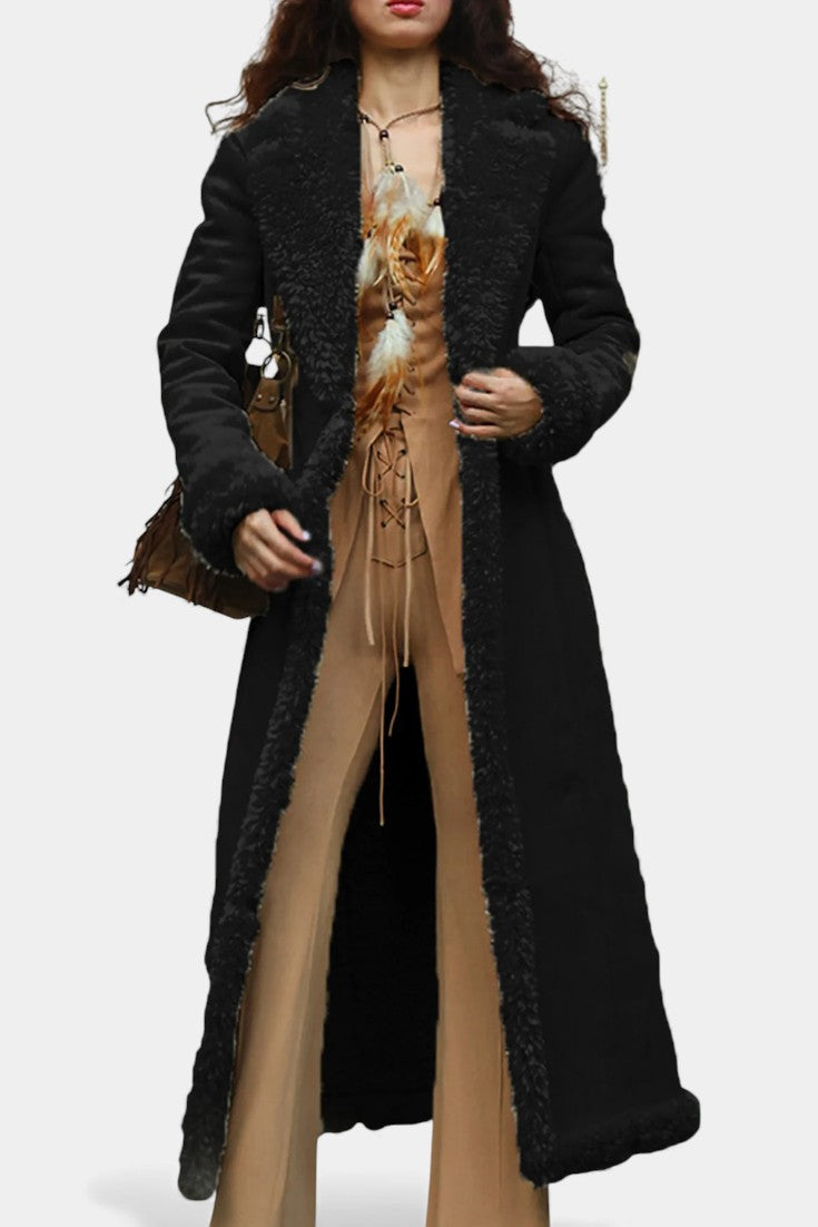 Faux Shearling Lapel Collar Longline Coat 29