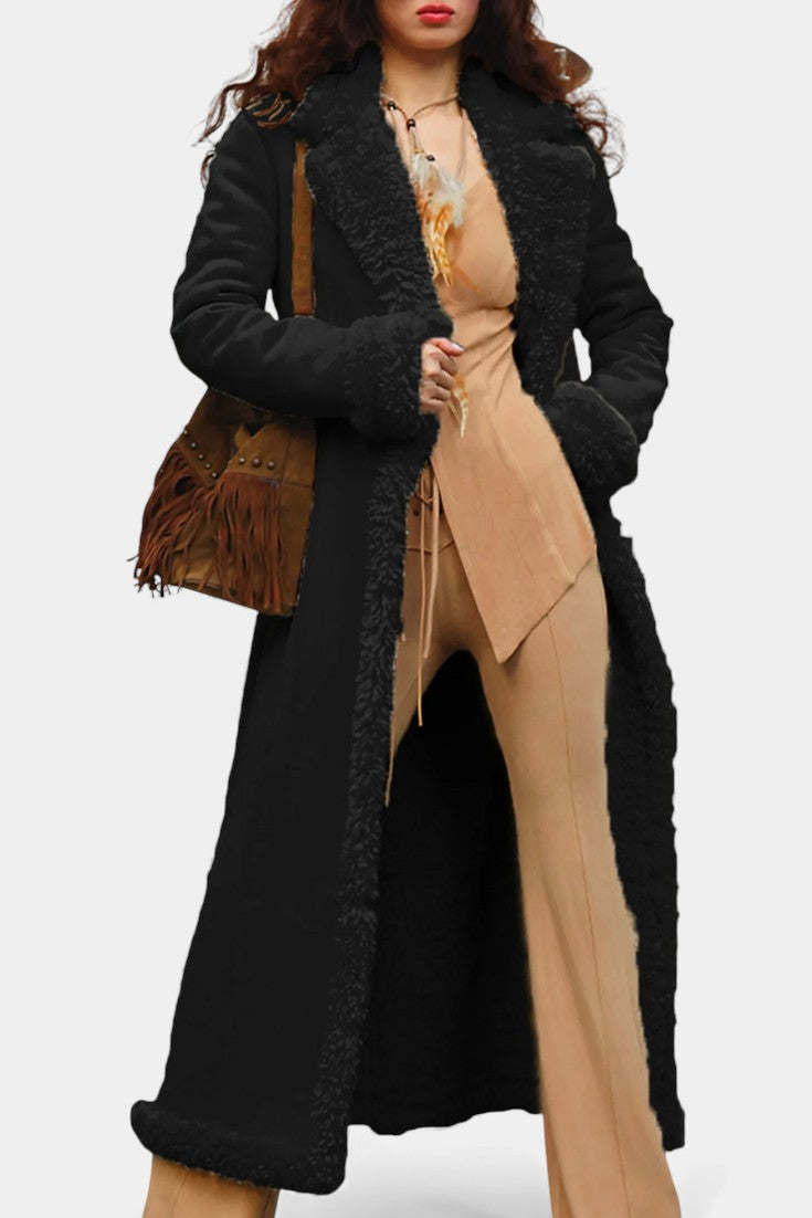 Faux Shearling Lapel Collar Longline Coat 28