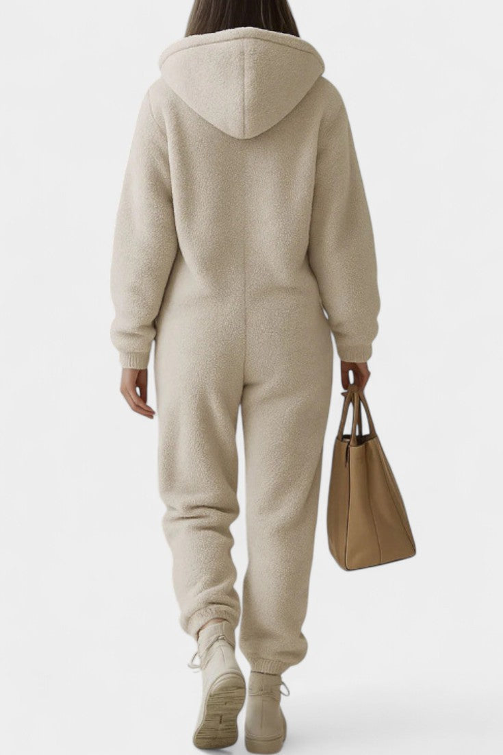 Hooded Zip Front Fleece Lounge Jumpsuit 3