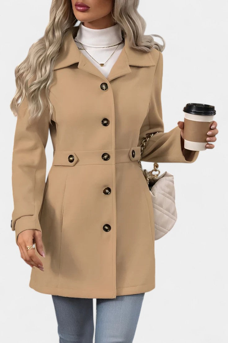 Notch Lapel Button Front Belted Tab Waist Midi Coat 10