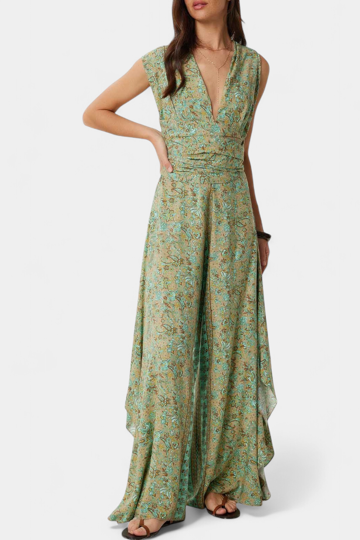 Paisley Print Open Back Tie Wide Leg Jumpsuit 3