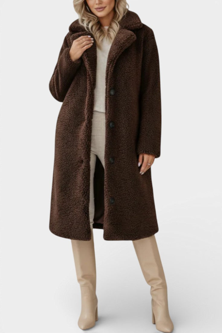 Notched Collar Button Front Teddy Longline Coat 3