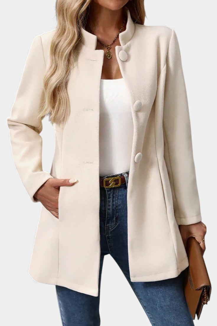 Stand Collar Button Front Long Sleeve Longline Coat 4