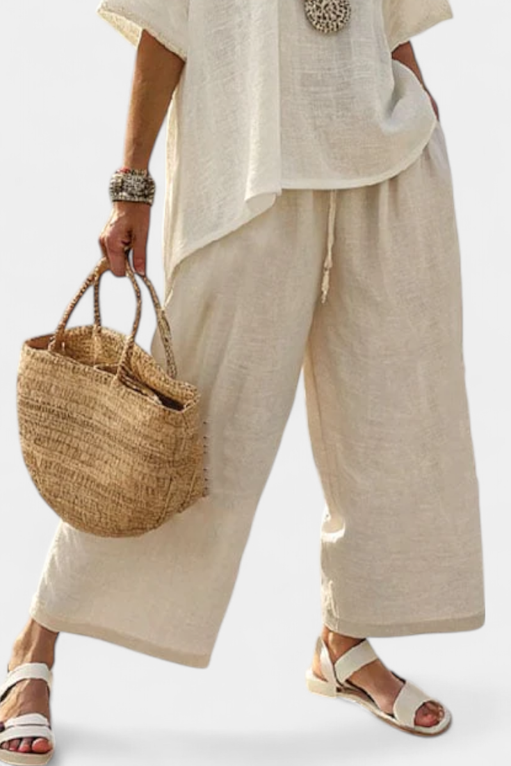 Short Sleeve Boxy Top and Wide Leg Pants Two Piece Set 4