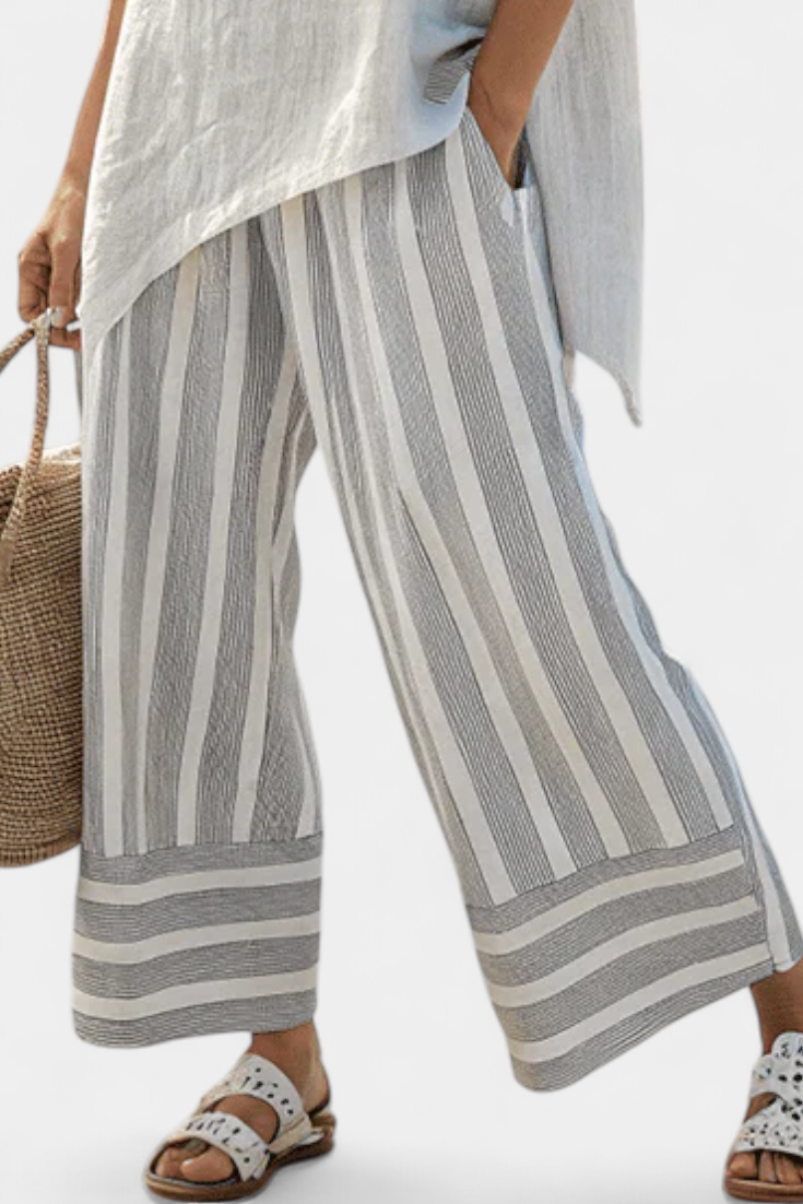 Short Sleeve Asymmetric Hem Top and Striped Wide Leg Pants Two Piece Set 4