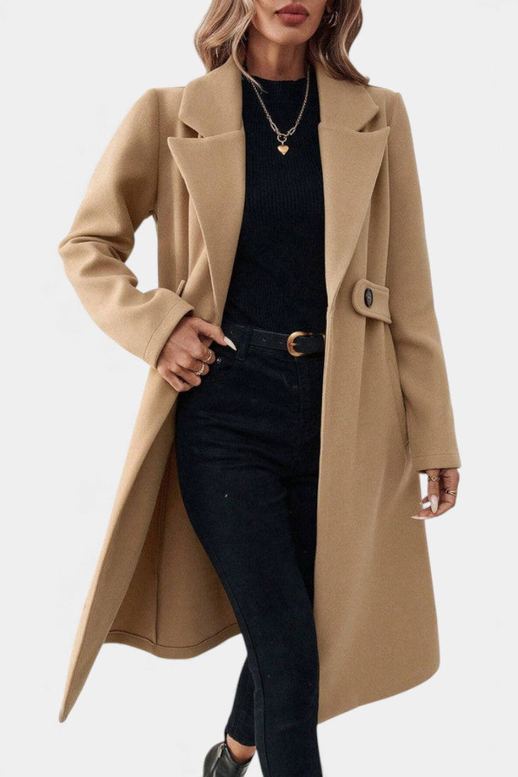 Notch Lapel Double Breasted Belted Longline Coat 5