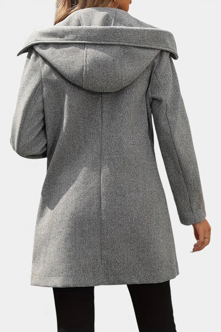 Hooded Double Breasted Longline Wool Look Coat 3