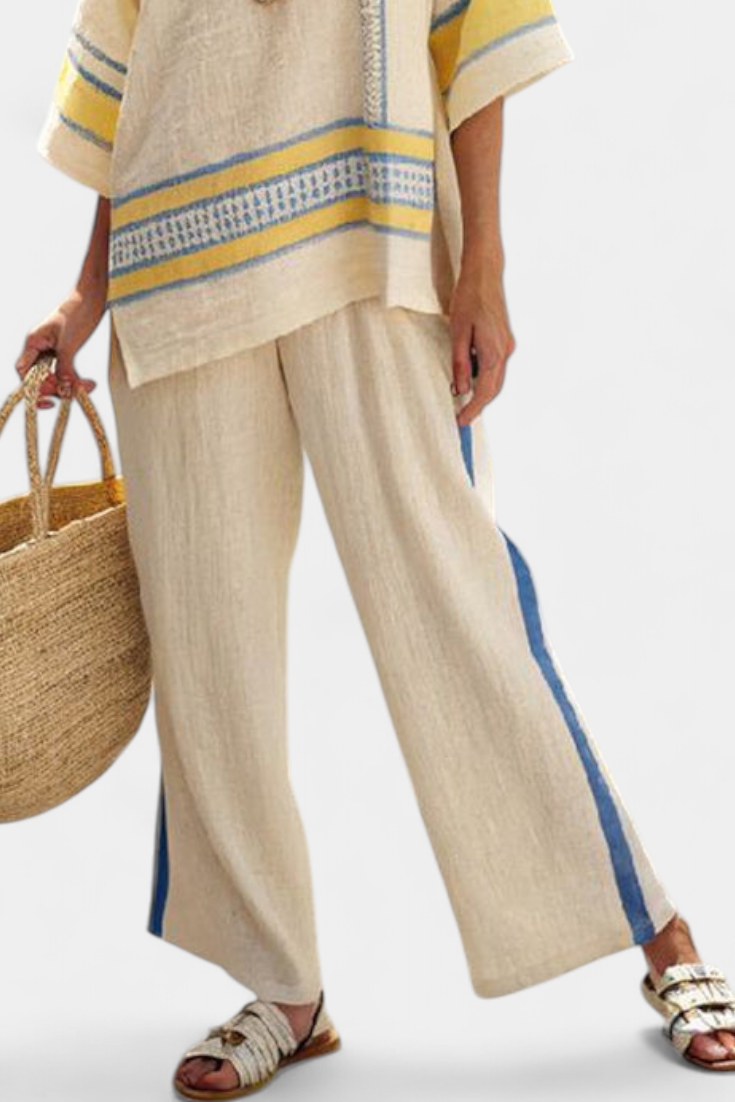 Notch Neck Embroidered Trim Top and Wide Leg Pants Two Piece Set 4