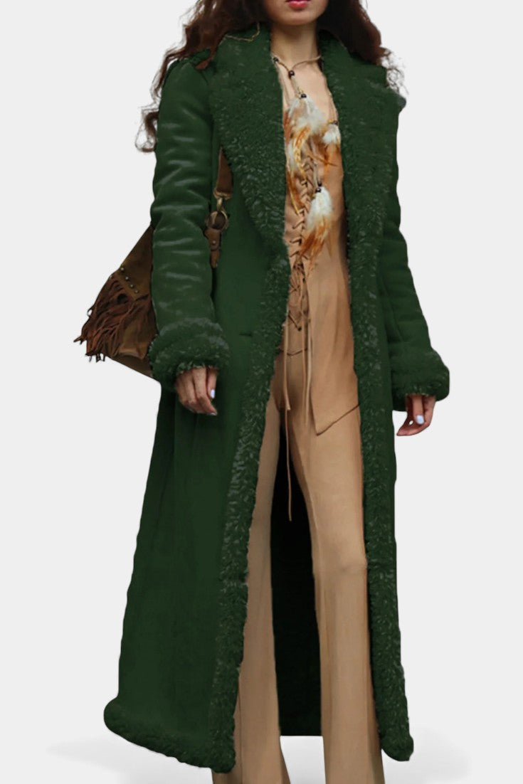 Faux Shearling Lapel Collar Longline Coat 9