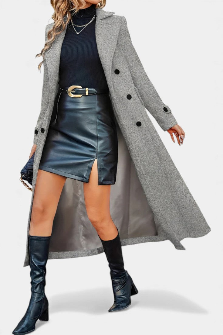 Notched Lapel Double Breasted Belted Longline Coat 4