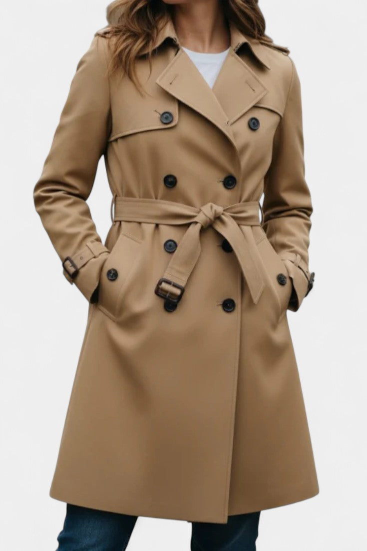Double Breasted Belted Longline Trench Coat 8