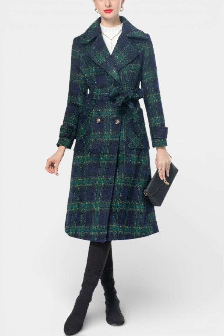Plaid Double Breasted Longline Coat 5
