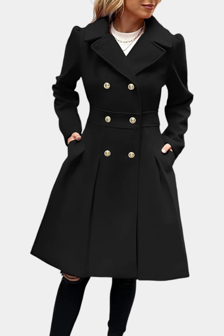 Notch Lapel Double Breasted Fit and Flare Pea Coat