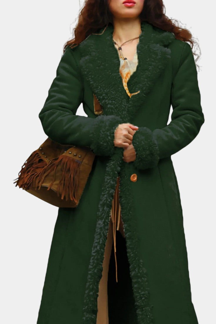 Faux Shearling Lapel Collar Longline Coat 6