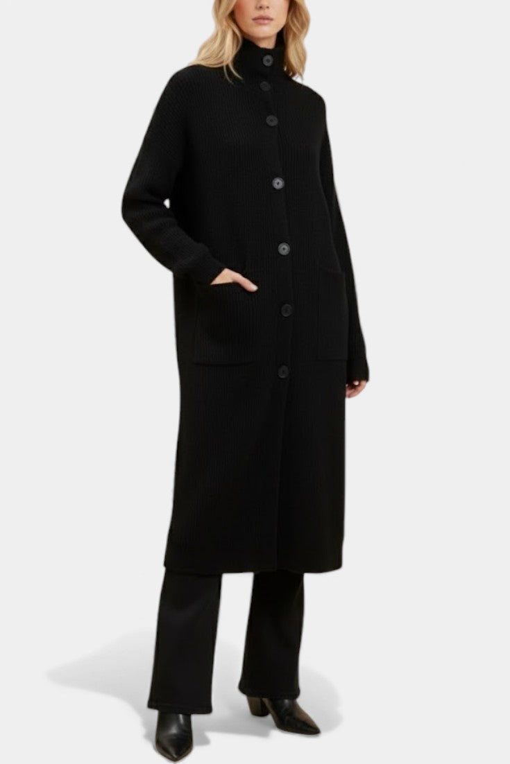 Stand Collar Button Front Longline Knit Cardigan Coat 6