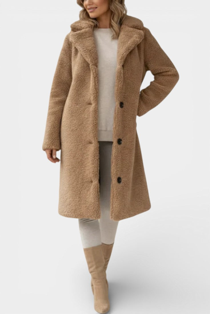 Notched Collar Button Front Teddy Longline Coat 5