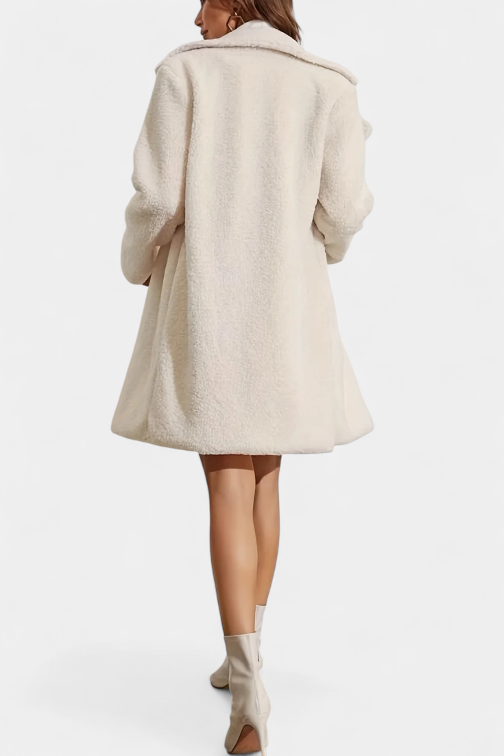 Faux Shearling Lapel Button Front Longline Coat 5