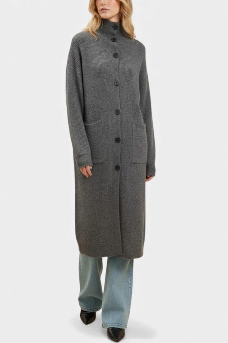 Stand Collar Button Front Longline Knit Cardigan Coat 2