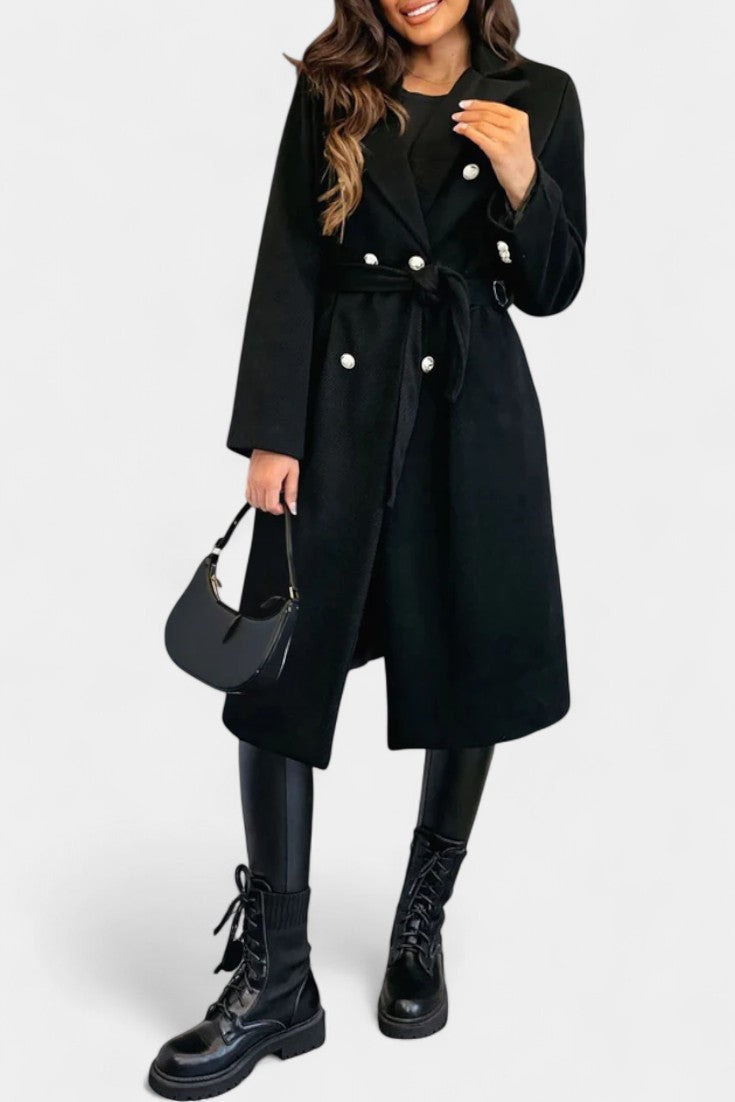 Double Breasted Belted Notch Lapel Longline Coat 8