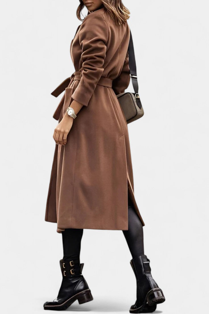 Notched Lapel Belted Patch Pocket Longline Coat 3
