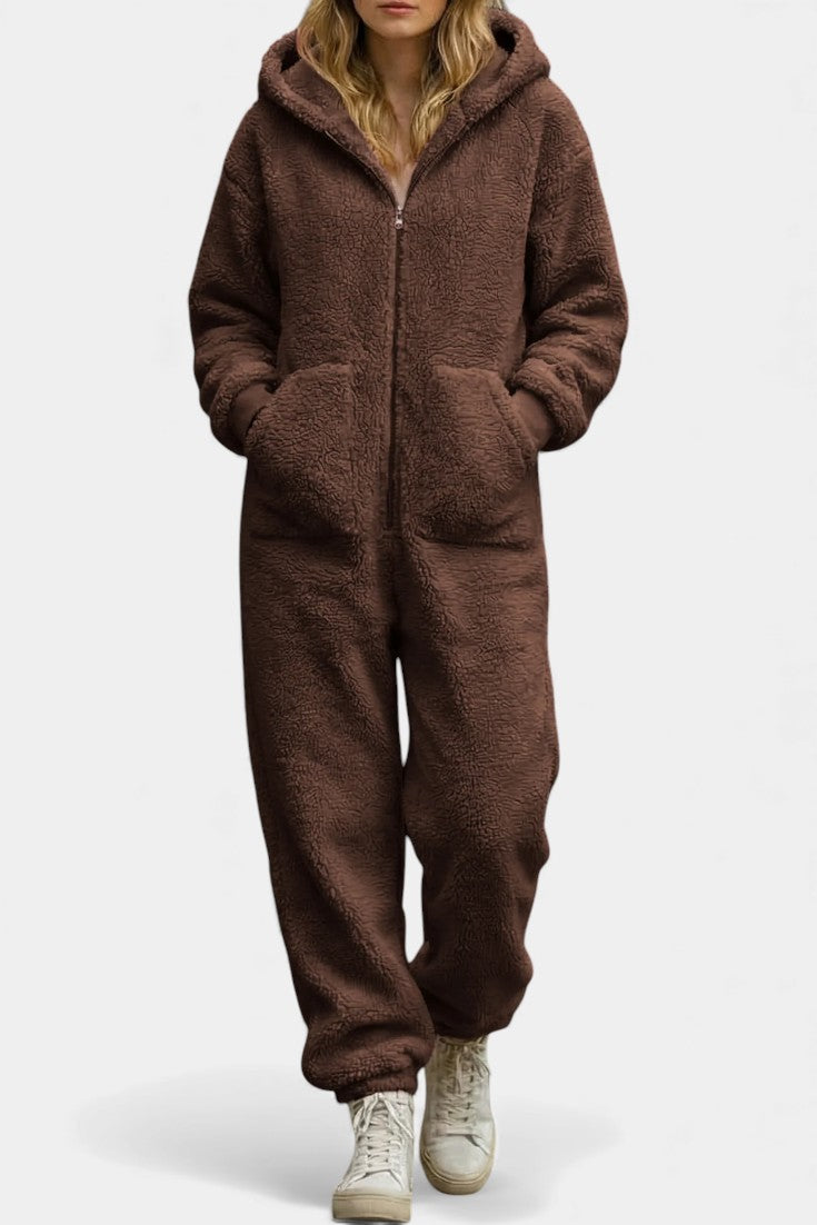 Hooded Zip Front Fleece Lounge Jumpsuit 6