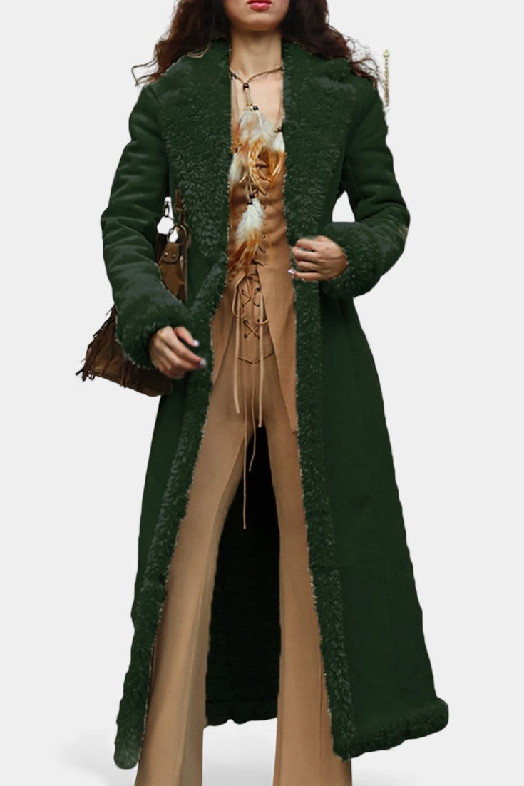 Faux Shearling Lapel Collar Longline Coat 10