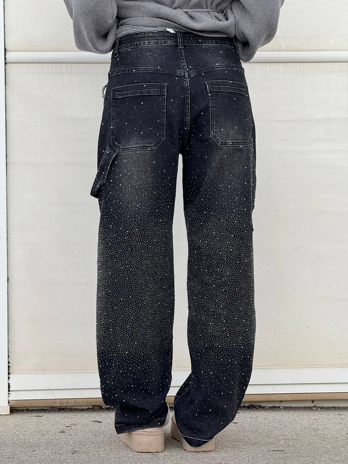 High Waist Rhinestone Embellished Wide Leg Jeans 12