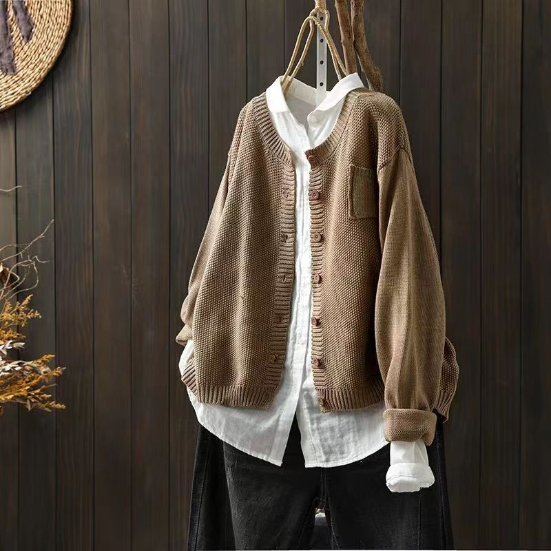 Crew Neck Button Front Textured Knit Cardigan 3