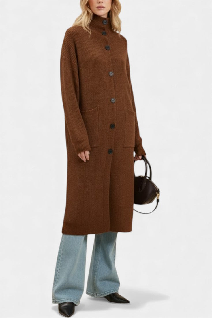 Stand Collar Button Front Longline Knit Cardigan Coat 7