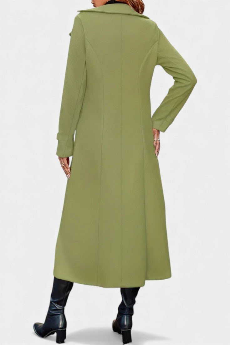 Notched Lapel Double Breasted Belted Longline Coat 8