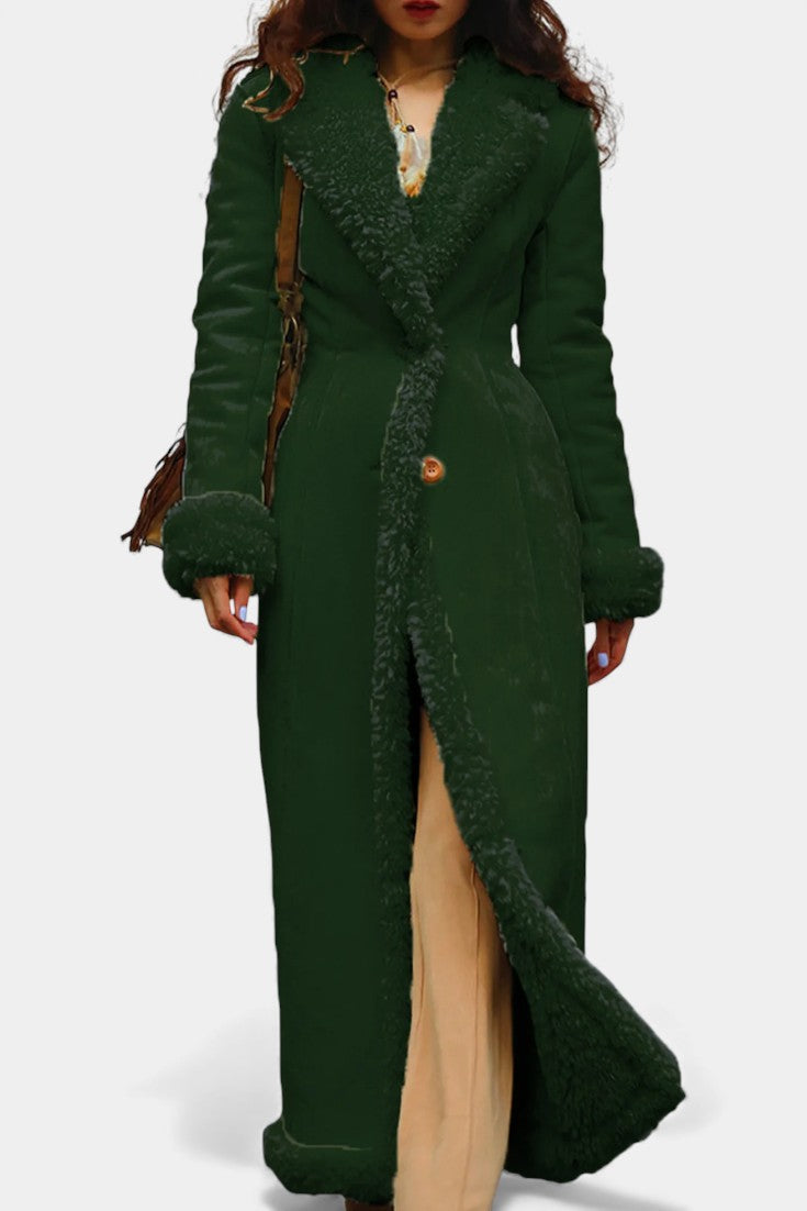 Faux Shearling Lapel Collar Longline Coat 8