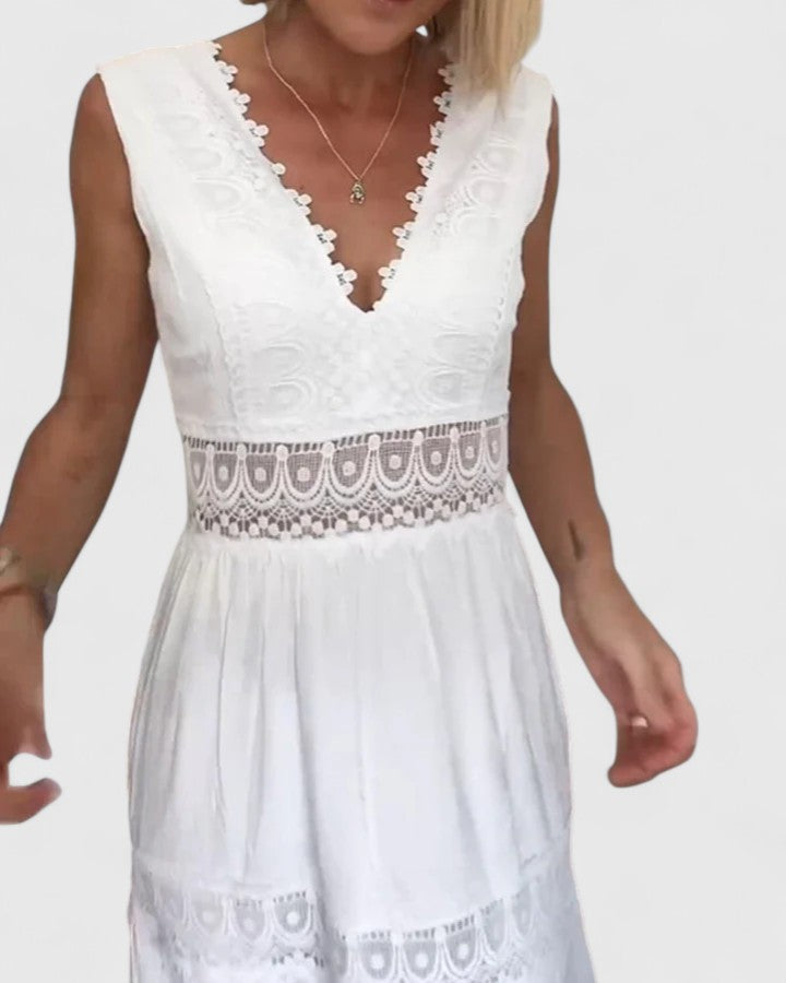 Lace Trim V-Neck Sleeveless Tiered Maxi Dress 8
