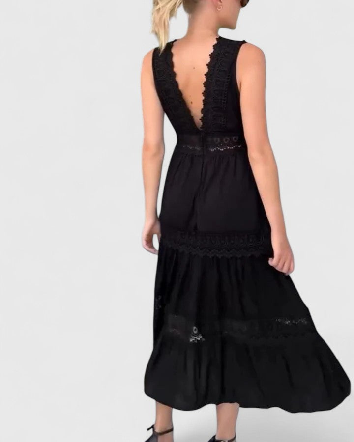 Lace Trim V-Neck Sleeveless Tiered Maxi Dress 9