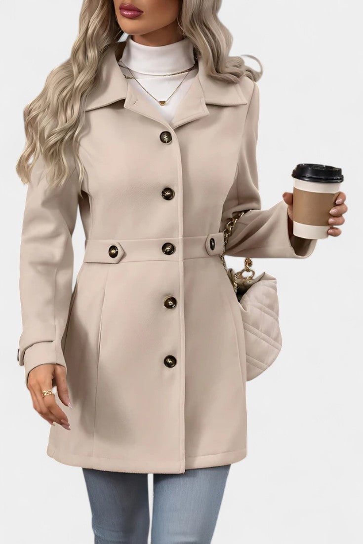 Notch Lapel Button Front Belted Tab Waist Midi Coat 2