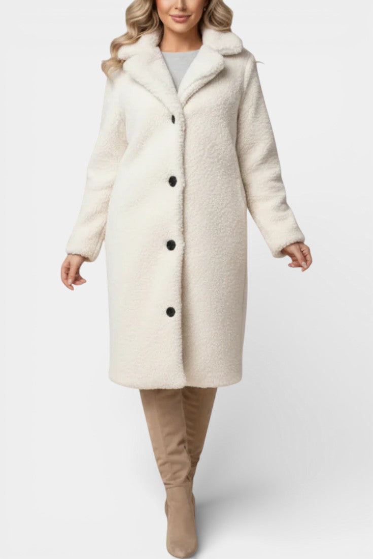 Notched Collar Button Front Teddy Longline Coat 7
