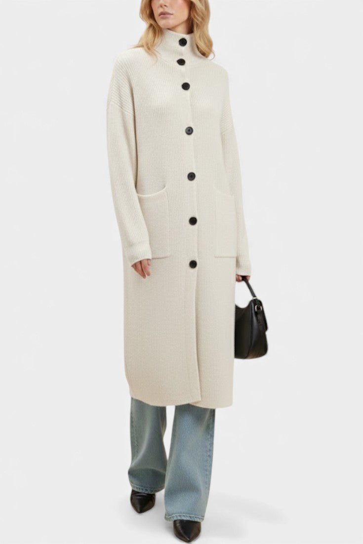 Stand Collar Button Front Longline Knit Cardigan Coat 8