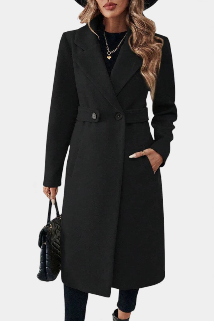 Notch Lapel Double Breasted Belted Longline Coat 9