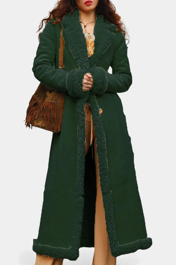 Faux Shearling Lapel Collar Longline Coat 7