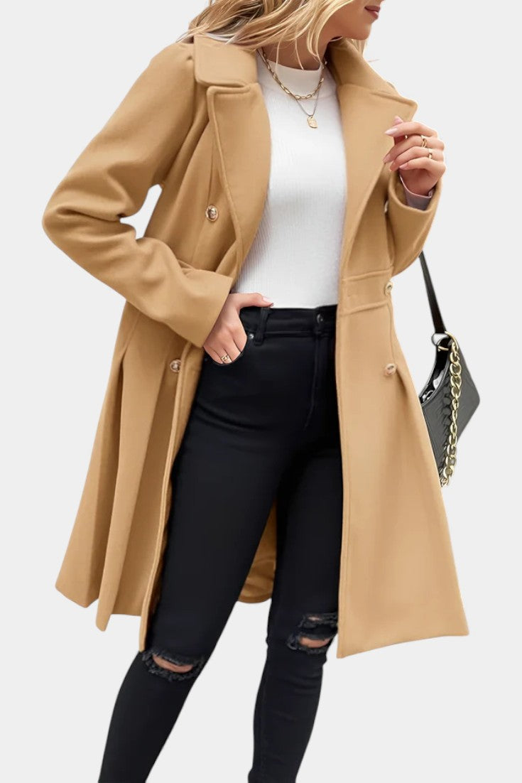 Notch Lapel Double Breasted Fit and Flare Pea Coat 6