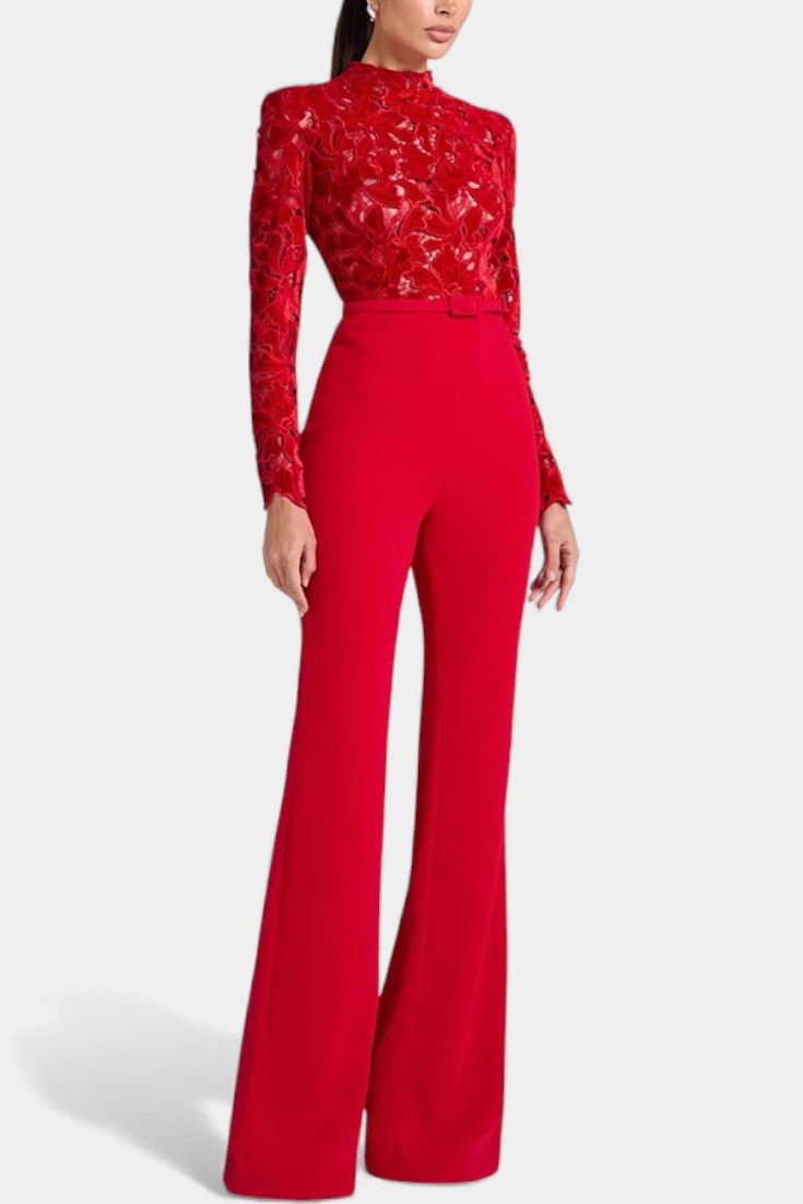 Lace High Neck Long Sleeve Wide Leg Jumpsuit 2