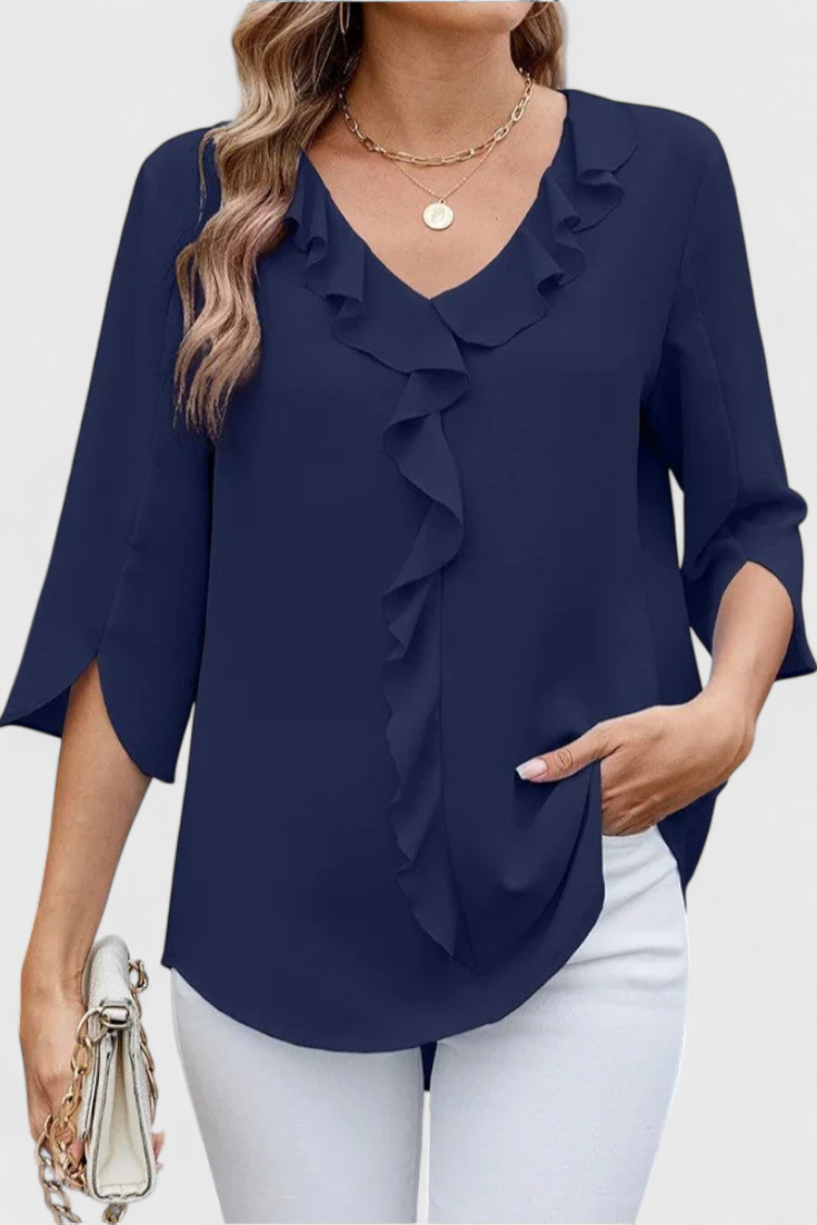 V-Neck Ruffle Front Half Sleeve Blouse 4