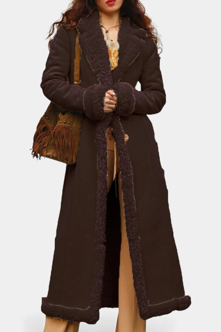Faux Shearling Lapel Collar Longline Coat 3