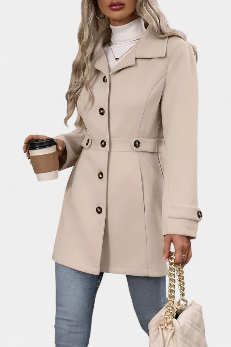 Notch Lapel Button Front Belted Tab Waist Midi Coat 3