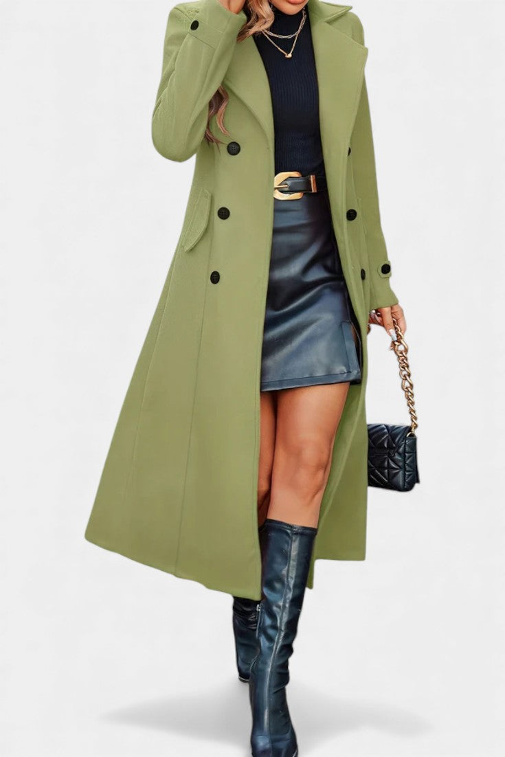 Notched Lapel Double Breasted Belted Longline Coat 7