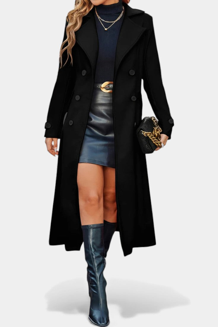 Lapel Double Breasted Belted Longline Coat 2