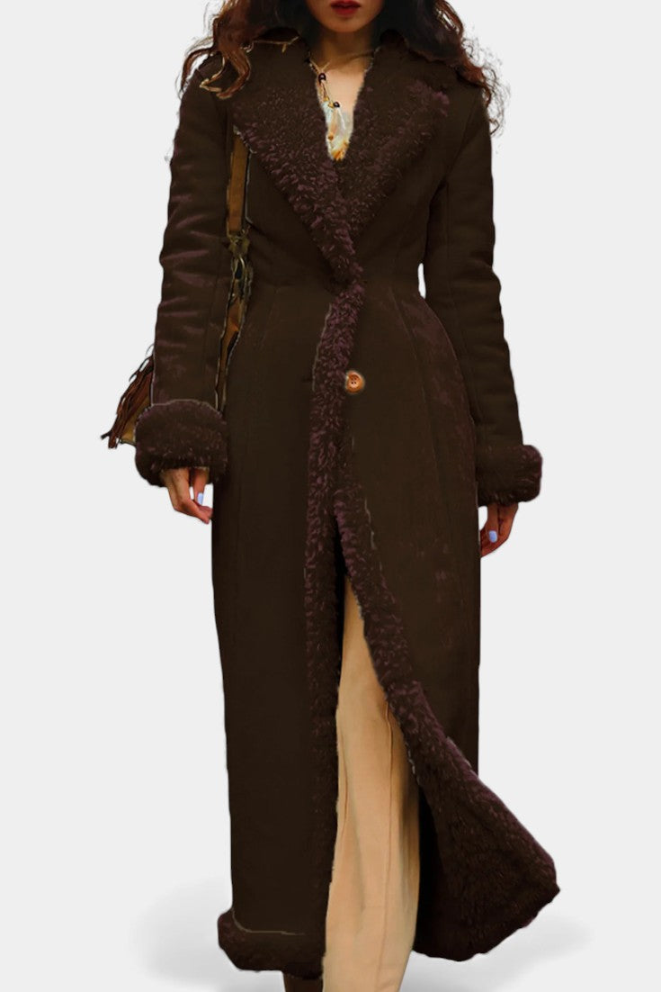 Faux Shearling Lapel Collar Longline Coat 4