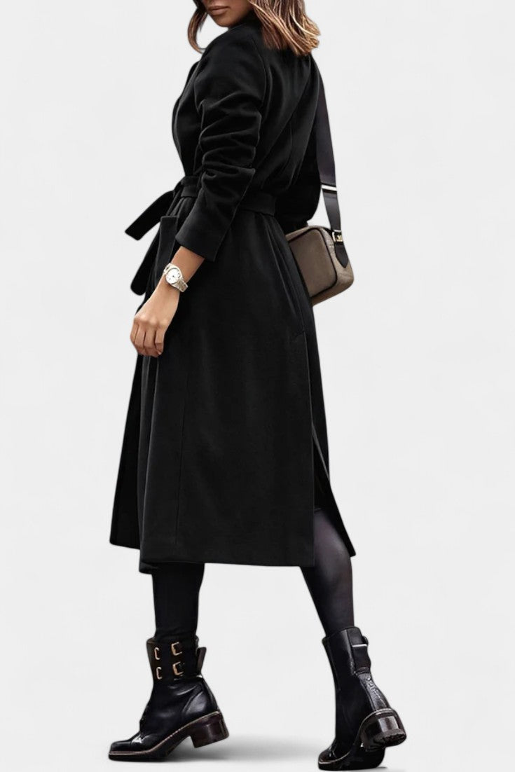 Notched Lapel Belted Patch Pocket Longline Coat 10