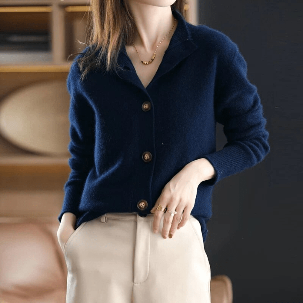 Lapel Collar Button Front Long Sleeve Knit Cardigan 7