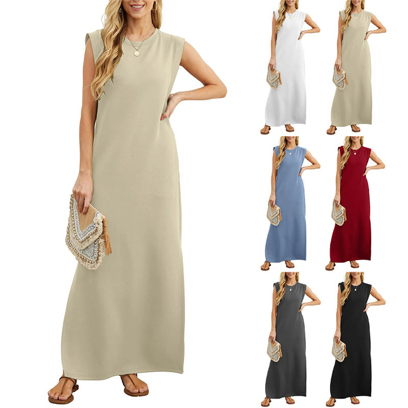 Sleeveless Crew Neck Relaxed Fit Knit Maxi Summer Dress