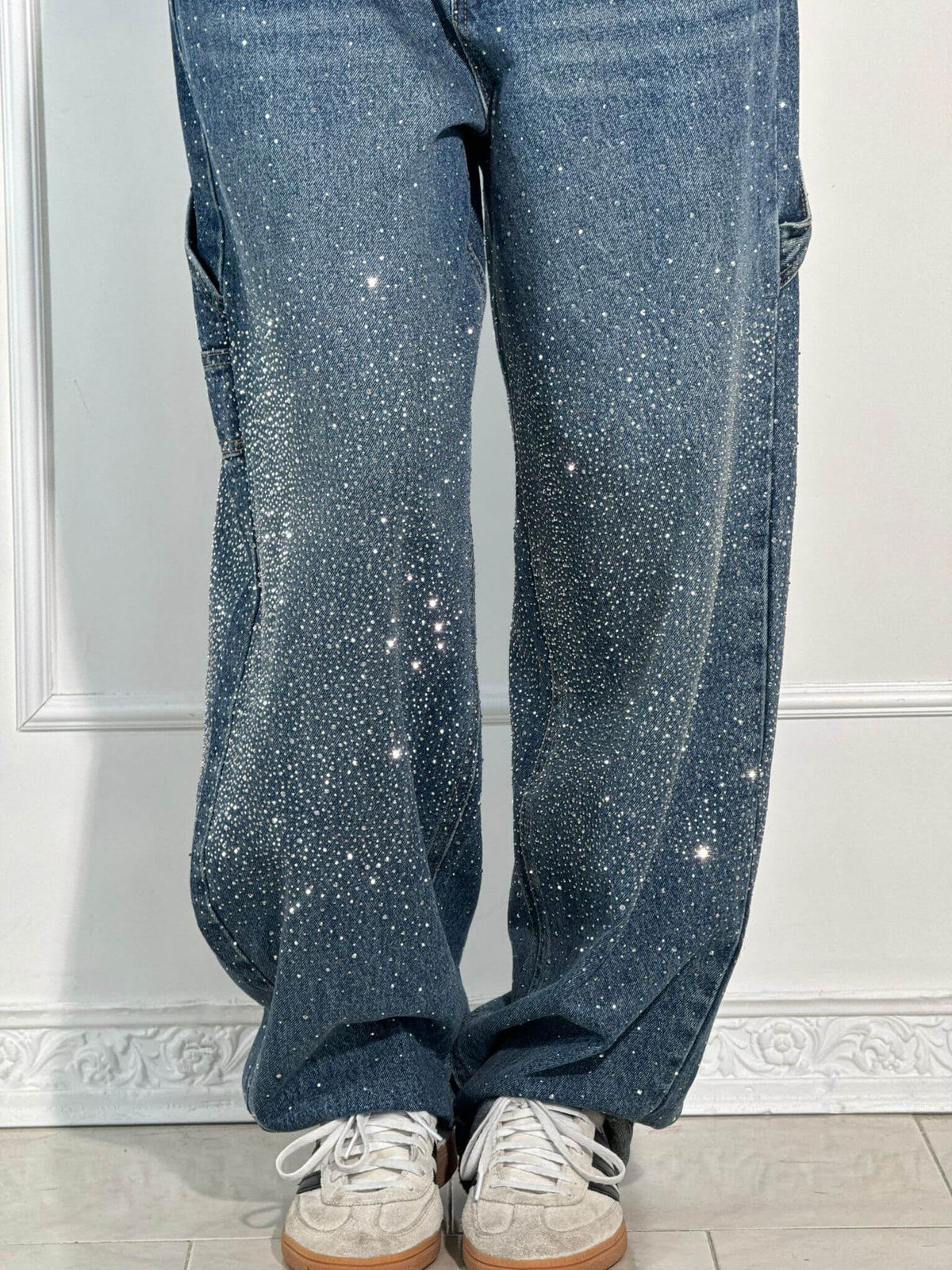 High Waist Rhinestone Embellished Wide Leg Jeans 2